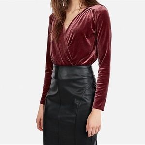 Express velvet surplice thong bodysuit